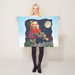 Christmas Cats Meow Clause in San Francisco Fleece Blanket