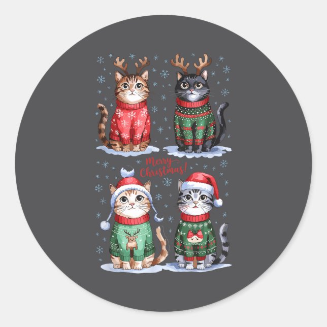 Christmas Cats _ Merry Christmas Cats Graphic  Classic Round Sticker (Front)