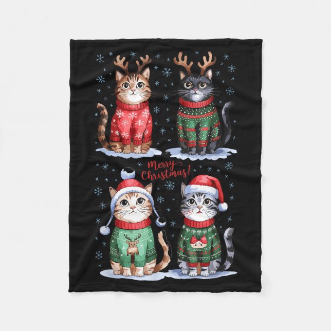 Christmas Cats _ Merry Christmas Cats Graphic  Fleece Blanket (Front)