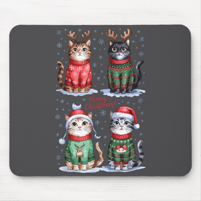 Christmas Cats _ Merry Christmas Cats Graphic  Mouse Mat (Front)