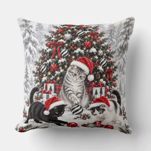 Christmas Cats Mischief Watercolor Throw Pillow
