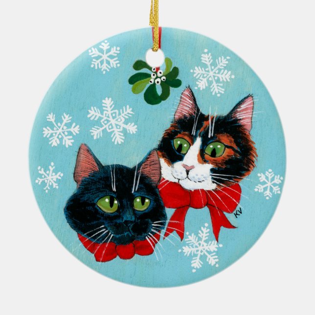 Christmas Cats Mistletoe Winter ornament (Back)