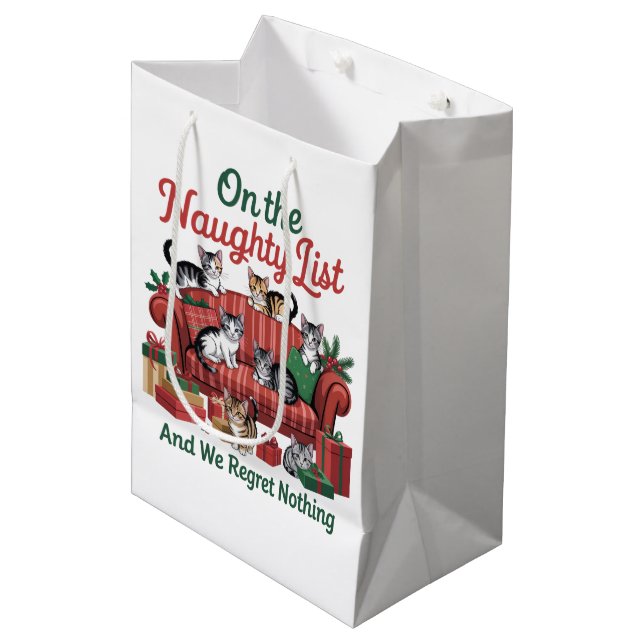 Christmas Cats On The Naughty List 90s Retro Cat Medium Gift Bag (Front Angled)