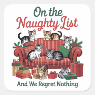 Christmas Cats On The Naughty List 90s Retro Cat Square Sticker