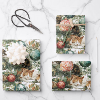 Christmas Cats & Ornaments Wrapping Paper Sheet
