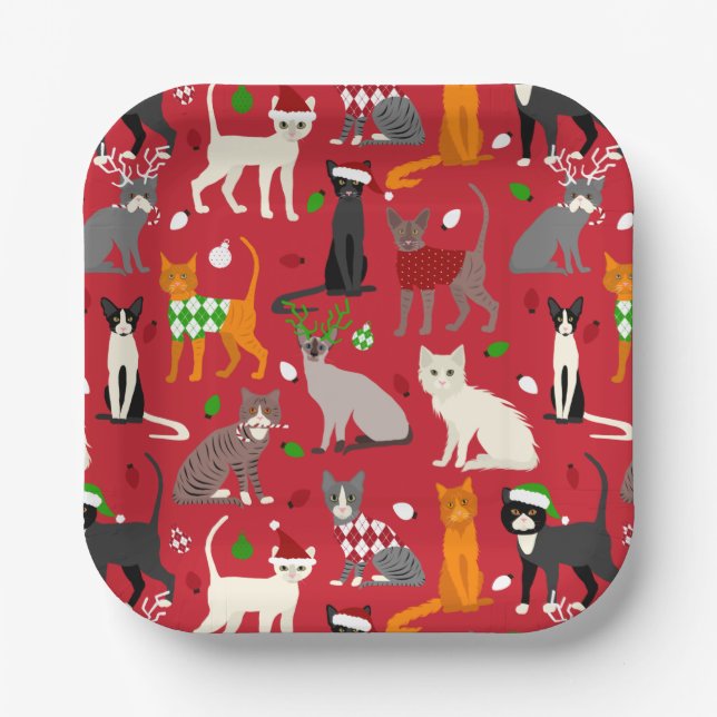 Christmas Cats Paper Plates (Front)