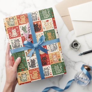 Christmas Cats Patchwork Wrapping Paper