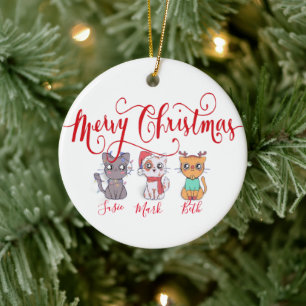 Christmas cats  personalised ceramic tree decoration