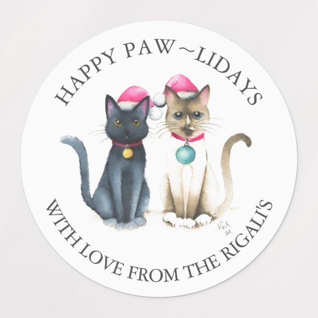 Christmas Cats Personalised Gift Wrapping Labels (Design 1)