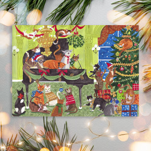 Christmas Cats playing Piano Holiday Card