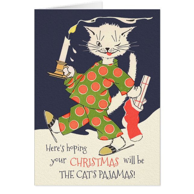 Christmas Cat's pyjamas Funny vintage CC0617 Card (Front)