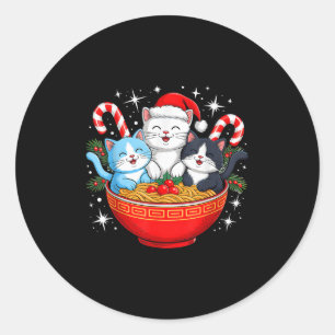 Christmas Cats Ramen Kitten Anime Men Women Kids X Classic Round Sticker