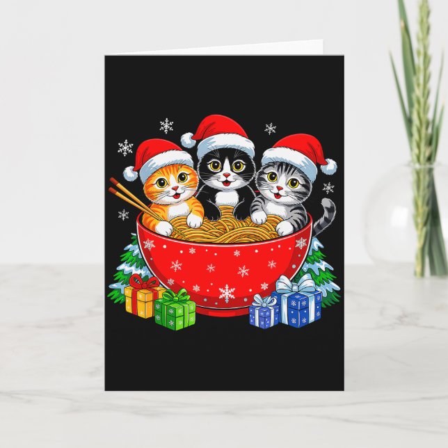 Christmas Cats Ramen Kitten Anime Xmas For Men Wom Card (Front)
