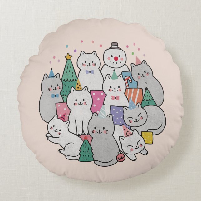 Christmas Cats Round Cushion (Front)