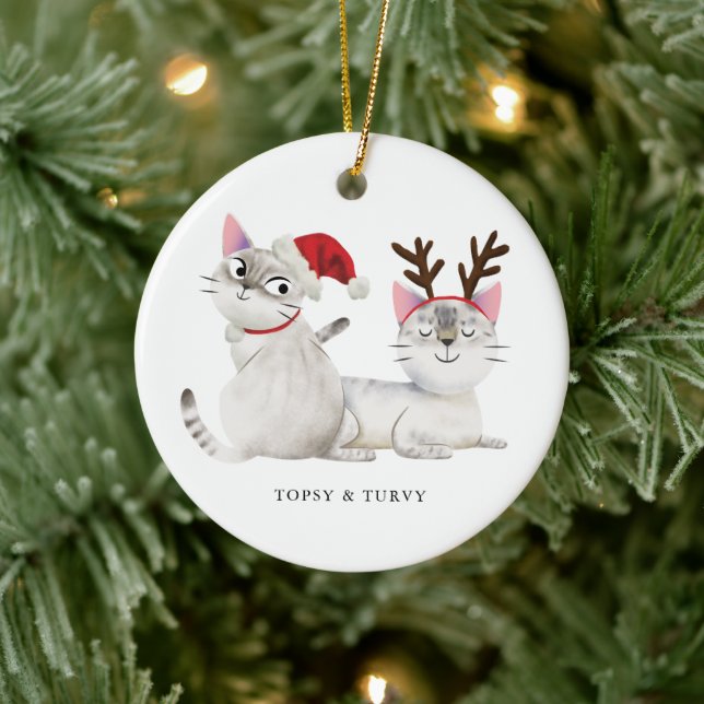 Christmas Cats Santa Antlers Ceramic Tree Decoration (Tree)