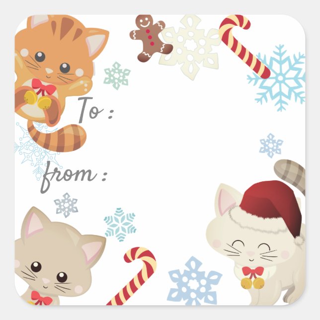 Christmas Cats, Snowflake Pattern Holiday Gift Tag (Front)