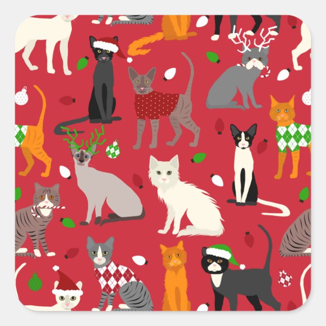 Christmas Cats Square Sticker (Front)