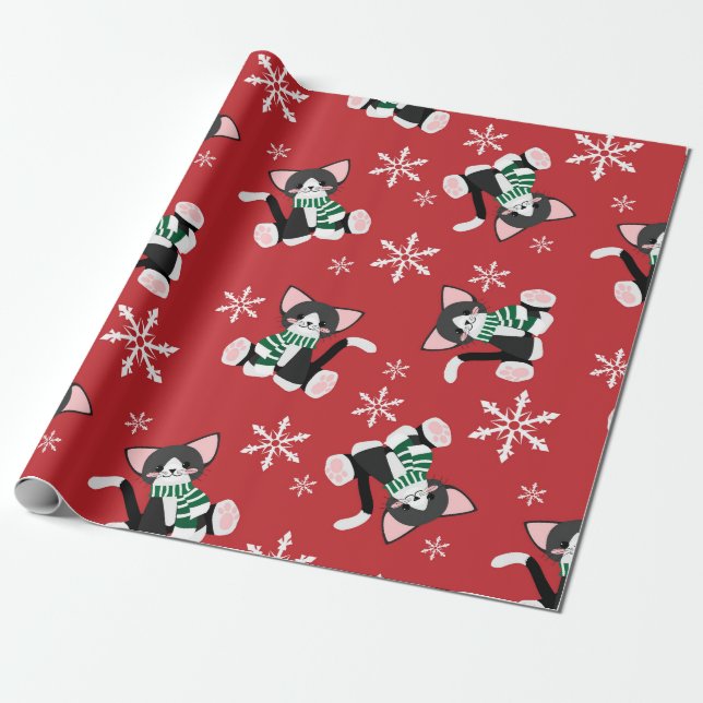 Christmas Cats Wrapping Paper (Unrolled)