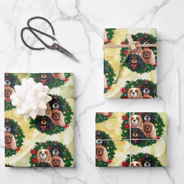 Christmas Cavalier King Charles Spaniel Christmas Wrapping Paper Sheet (Front)