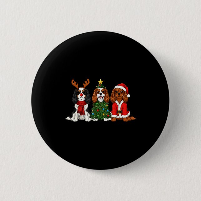 Christmas Cavalier King Charles Spaniel Santa Rein 6 Cm Round Badge (Front)