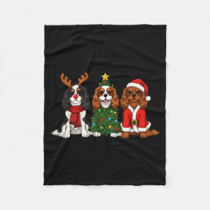 Christmas Cavalier King Charles Spaniel Santa Rein Fleece Blanket