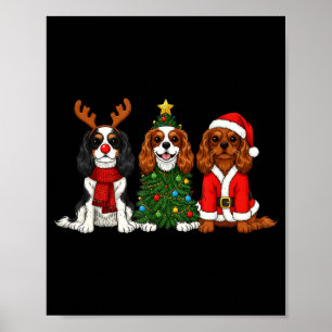 Christmas Cavalier King Charles Spaniel Santa Rein Poster