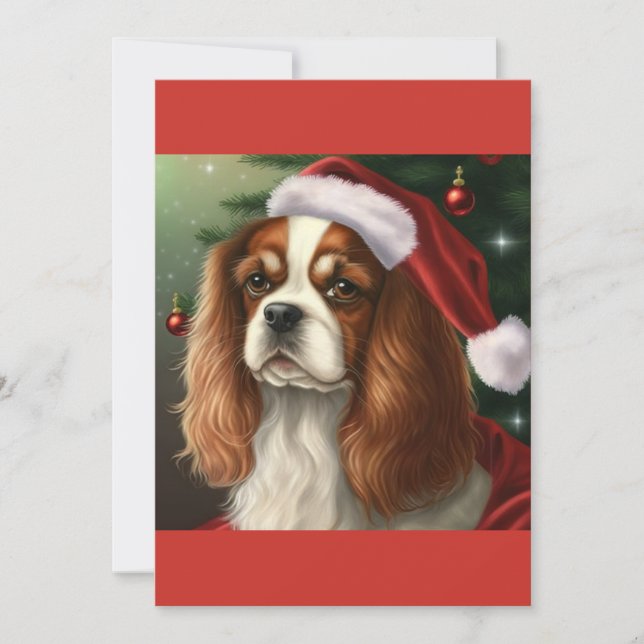  Christmas Cavalier King Charles Spaniel  T-Shirt Holiday Card (Front)