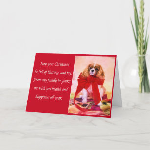 Christmas Cavalier King Charles With Red Bow Card