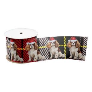 Christmas Cavalier Spaniel Red and Green Plaid Satin Ribbon