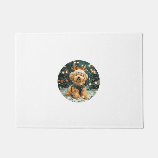 Christmas Cavapoo Reindeer Dog Santa Hat Cute Holi Doormat (Front)