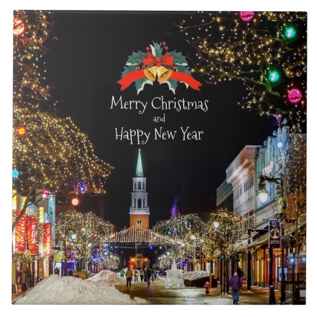 Christmas Celebration, bright lights and baubles Tile (Front)