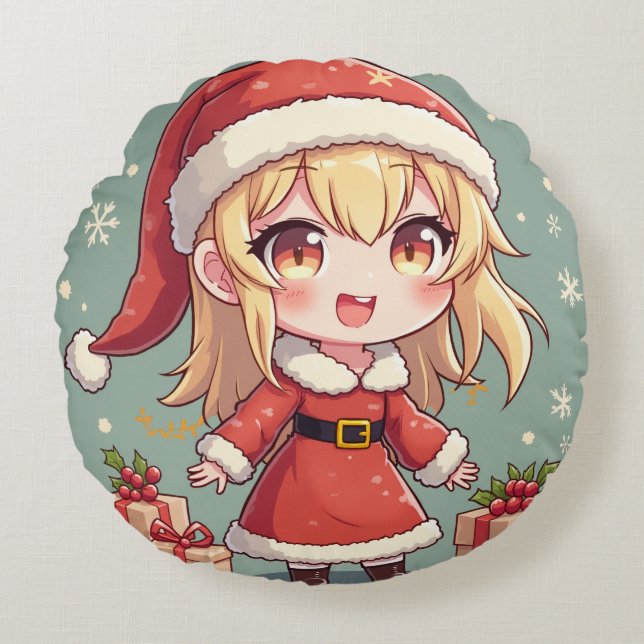 Christmas celebration characters round cushion (Front)