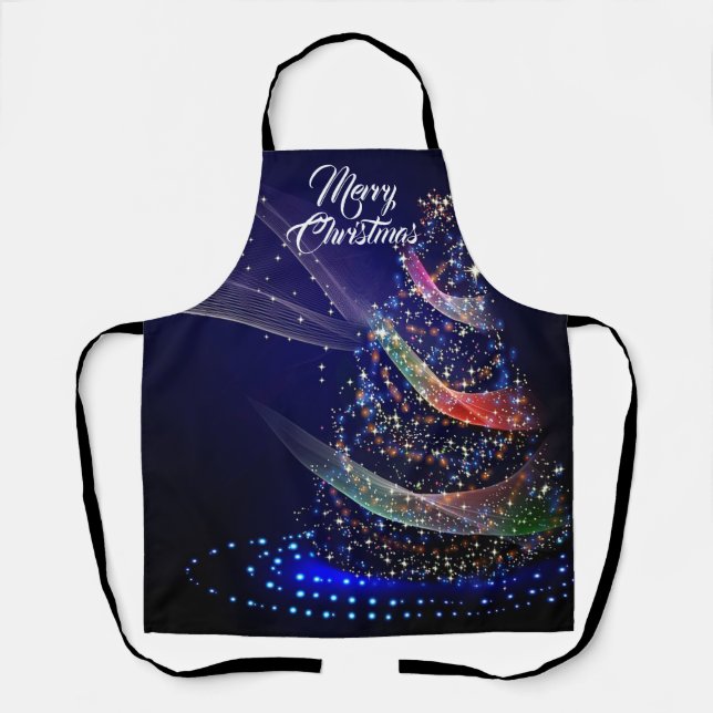 Christmas Celebration Colorful Tree Navy Blue Apron (Front)