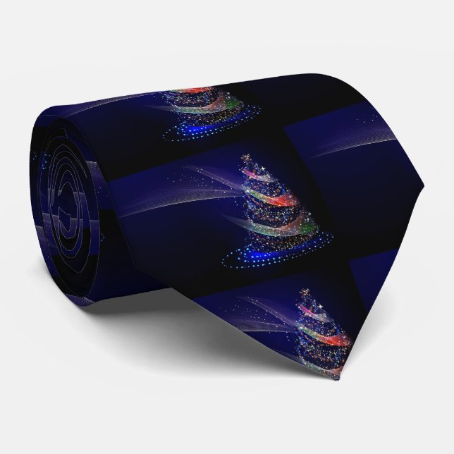Christmas Celebration Colourful Tree Navy Blue Tie (Rolled)