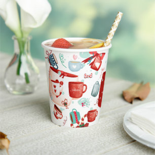 Christmas celebration cute pattern red and blue paper cups