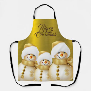 Christmas Celebration Gold Snowman Winter Holiday Apron