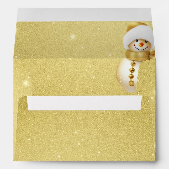 Christmas Celebration Golden Snowman Holidays Envelope (Back (Bottom))