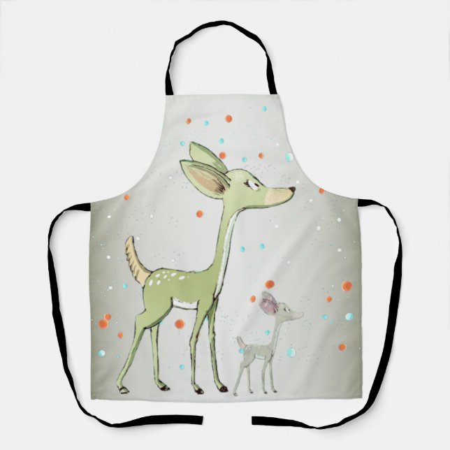 Christmas Celebration Green Deers Holidays Cute Apron (Front)