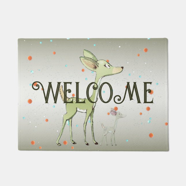 Christmas Celebration Green Deers Holidays Cute Doormat (Front)