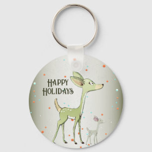 Christmas Celebration Green Deers Holidays Cute Key Ring