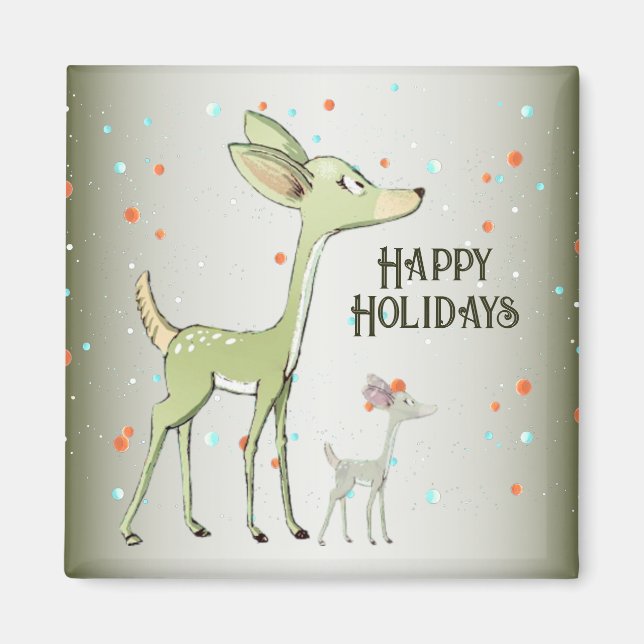 Christmas Celebration Green Deers Holidays Cute Magnet (Front)