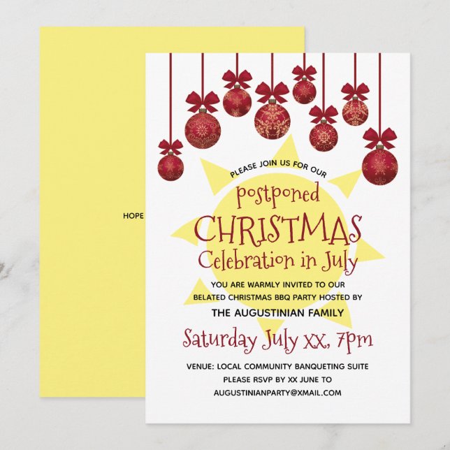 CHRISTMAS CELEBRATION IN JULY BBQ Party Invitation (Front/Back)