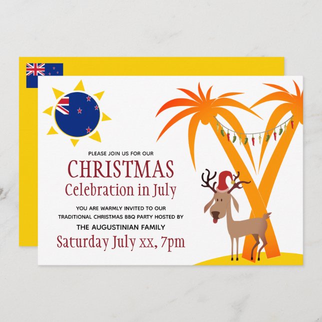 CHRISTMAS CELEBRATION IN JULY New Zealand BBQ Invitation (Front/Back)