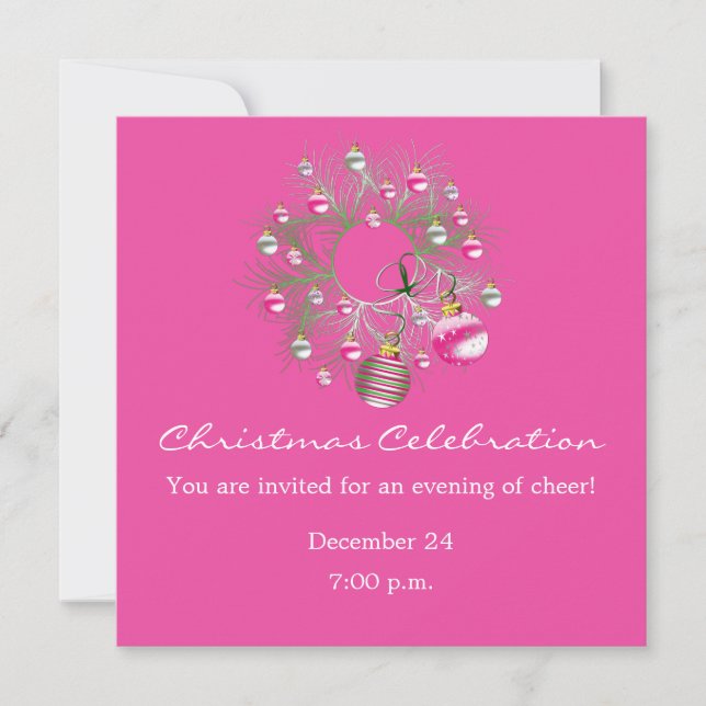 Christmas Celebration Pink Wreath Invitation (Front)