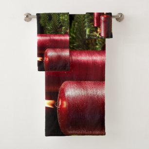 Christmas Celebration Red Candles Winter Holidays Bath Towel Set