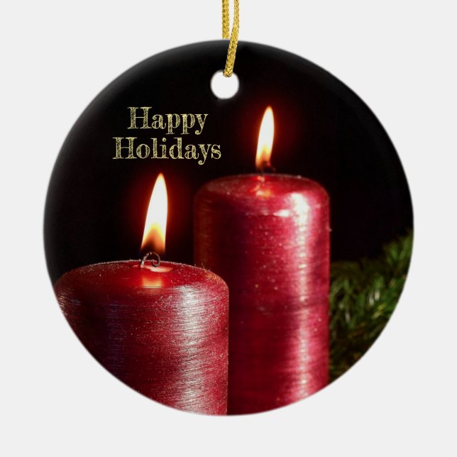 Christmas Celebration Red Candles Winter Holidays Ceramic Tree Decoration (Front)