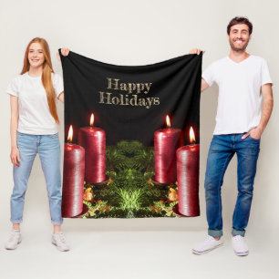 Christmas Celebration Red Candles Winter Holidays Fleece Blanket