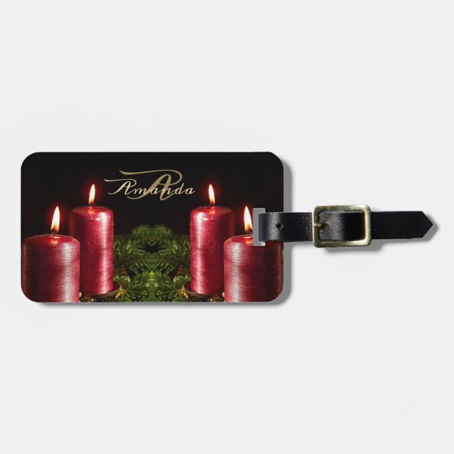 Christmas Celebration Red Candles Winter Holidays Luggage Tag (Front Horizontal)
