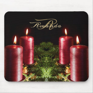 Christmas Celebration Red Candles Winter Holidays Mouse Mat