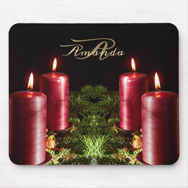 Christmas Celebration Red Candles Winter Holidays Mouse Mat (Front)
